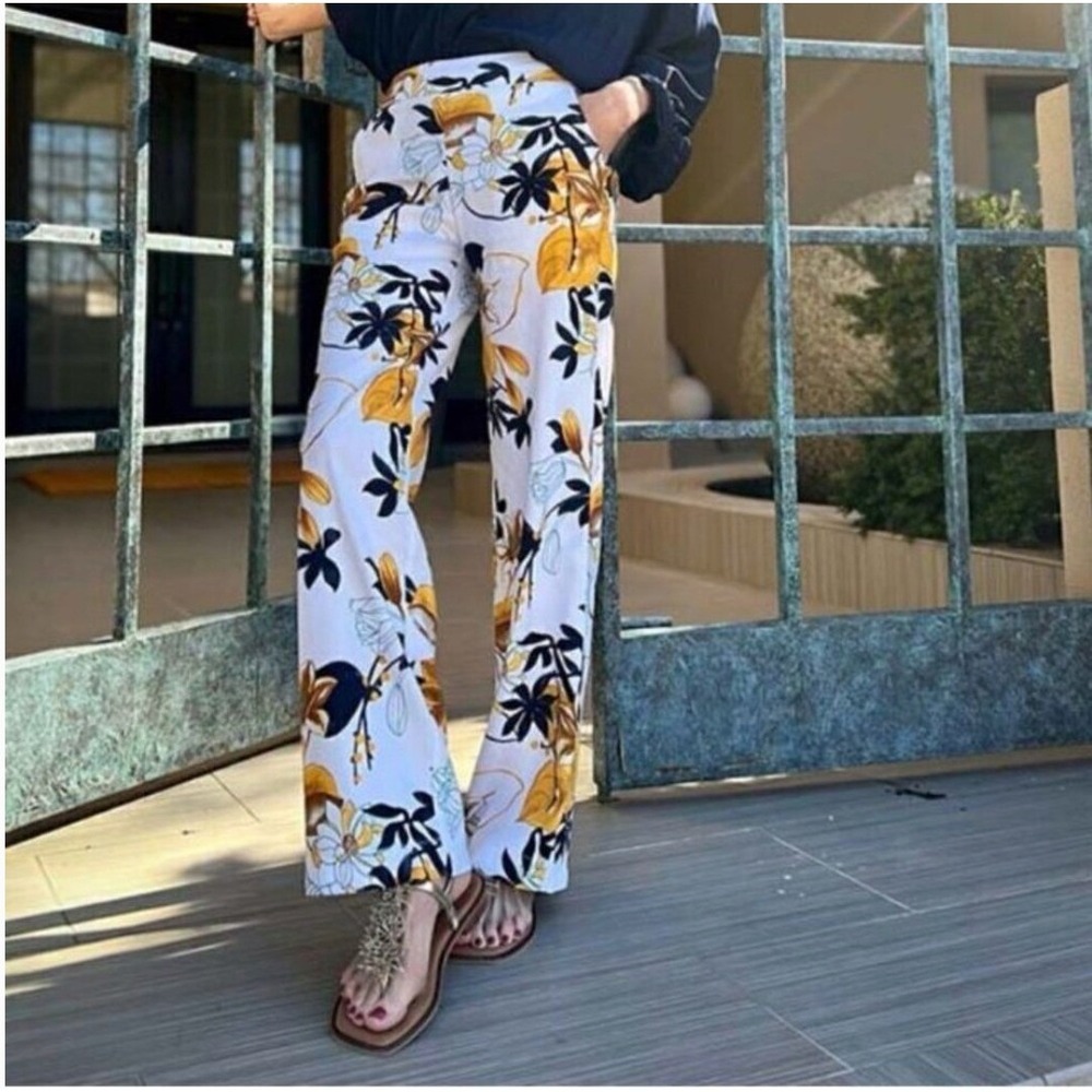 Chico's Tropic Garden Floral Stretch Linen Wide Leg Pull On Pants Size 3R 16R - Picture 6 of 16